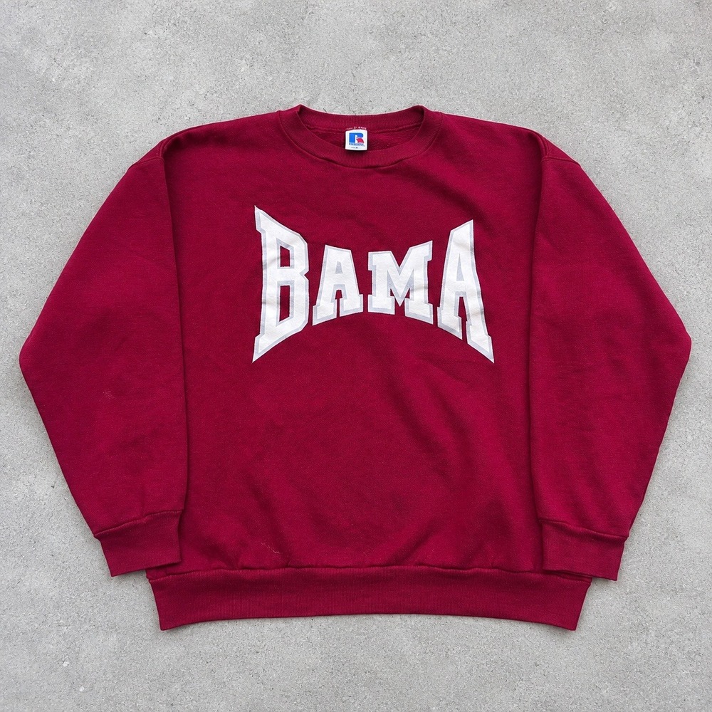 Vintage 80s Russell Athletic Alabama Bama Sweatshirt Large Crimson Red USA Made